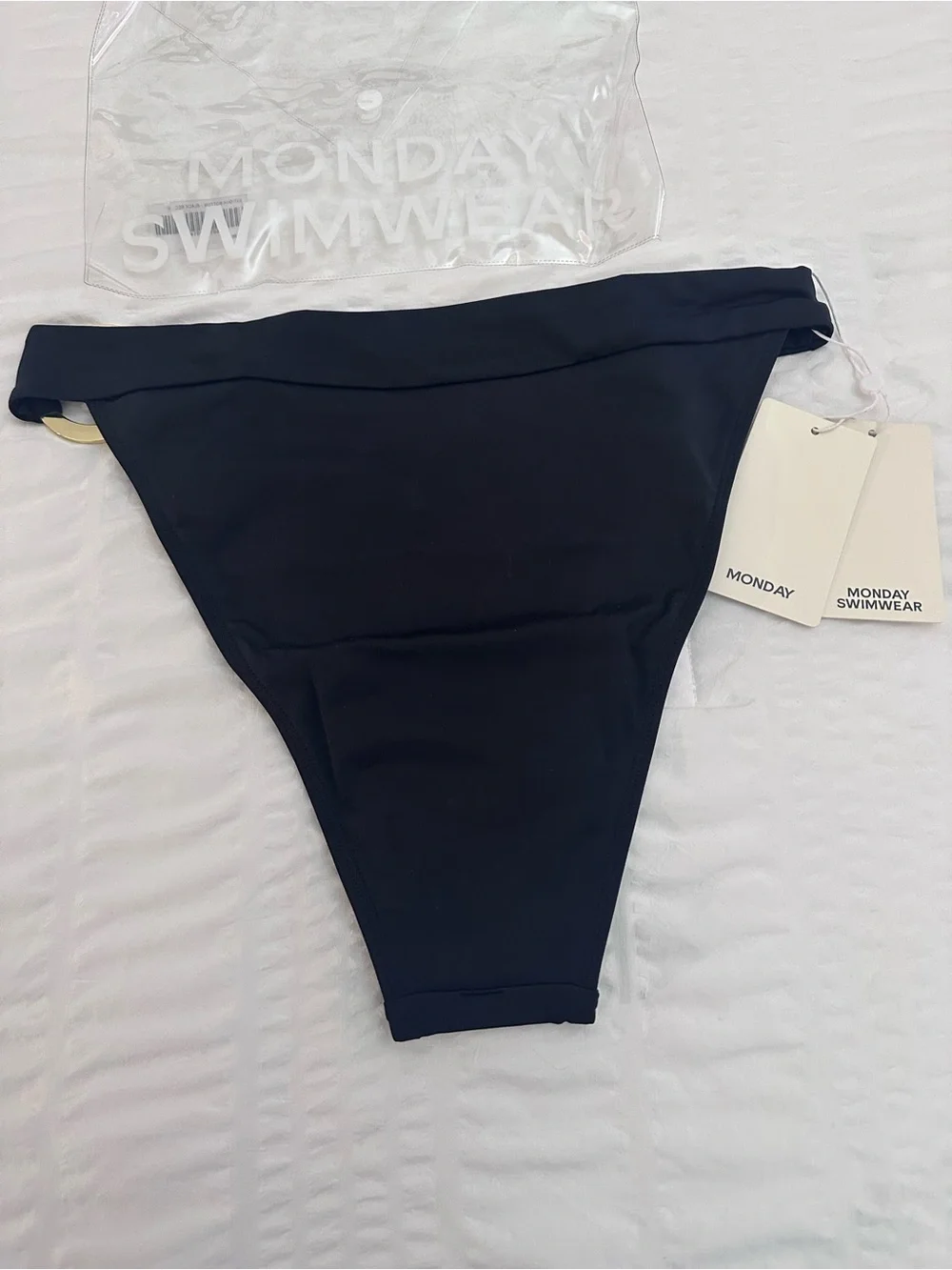 Monday Swimwear Antigua Black High-Cut Bikini Bottom Medium NWT